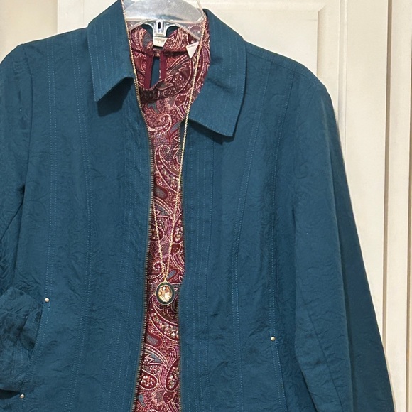 Lake Teal Green Jacket Blazer Coat Dark Teal Full Zip Up + Pockets Size Large - Picture 3 of 15